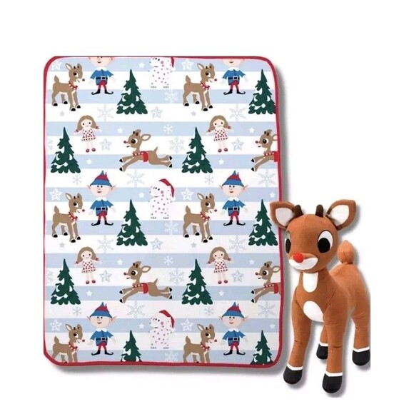 Rudolph the Red Nosed Reindeer Plush Hugger & 40"x50" Blanket Kid's Throw NWT - Picture 3 of 9
